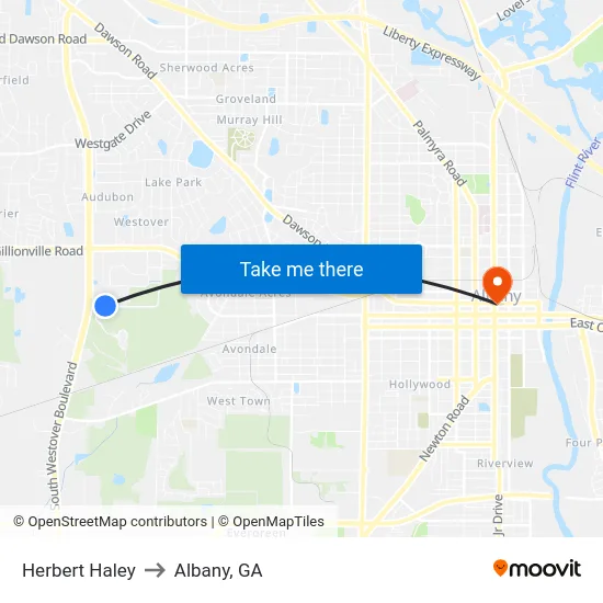 Herbert Haley to Albany, GA map