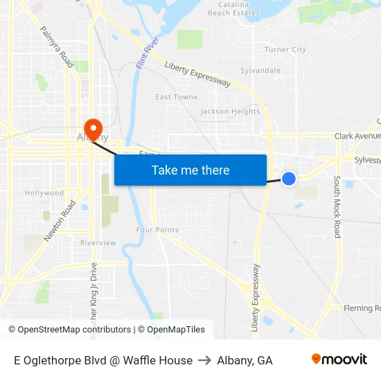 E Oglethorpe Blvd @ Waffle House to Albany, GA map