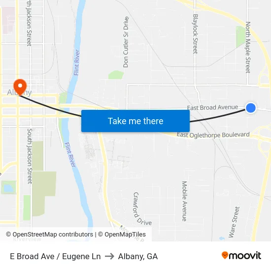E Broad Ave / Eugene Ln to Albany, GA map