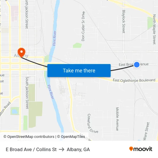 E Broad Ave / Collins St to Albany, GA map