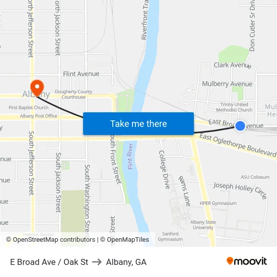 E Broad Ave / Oak St to Albany, GA map