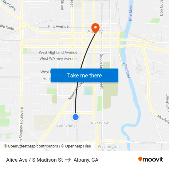Alice Ave / S Madison St to Albany, GA map
