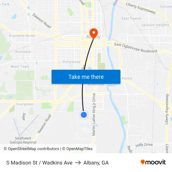 S Madison St / Wadkins Ave to Albany, GA map
