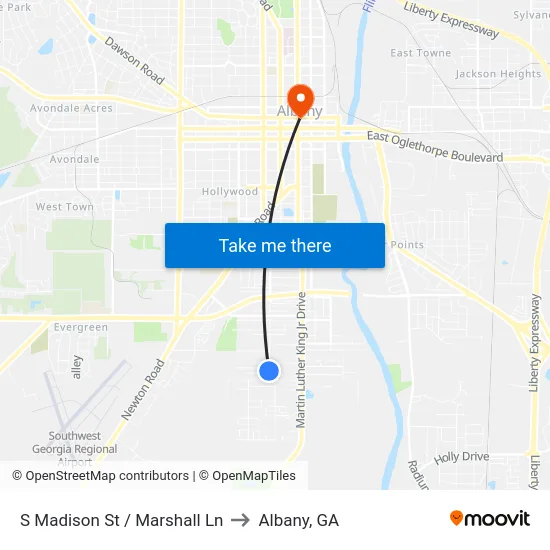S Madison St / Marshall Ln to Albany, GA map