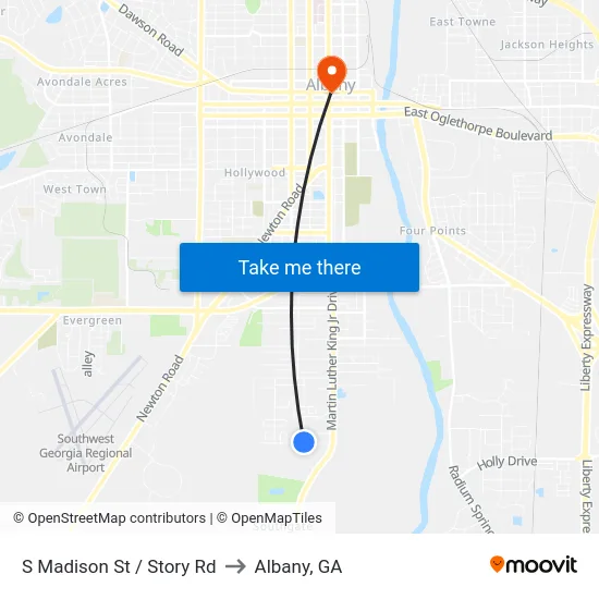 S Madison St / Story Rd to Albany, GA map