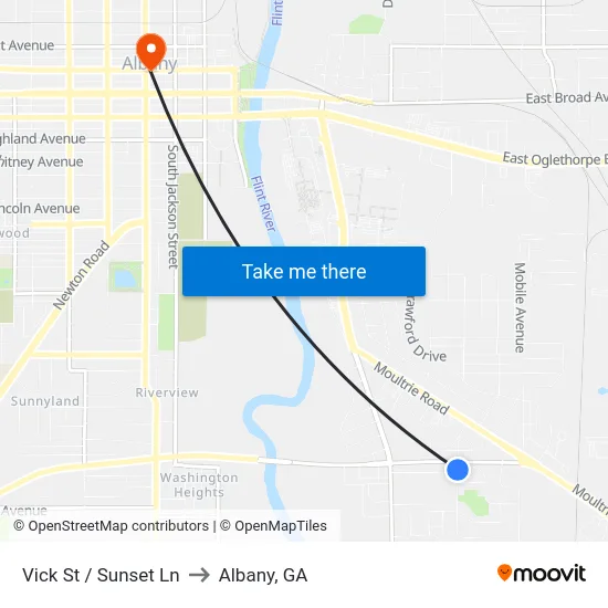 Vick St / Sunset Ln to Albany, GA map