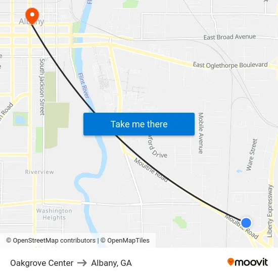 Oakgrove Center to Albany, GA map