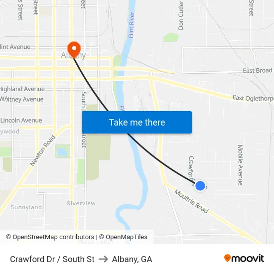 Crawford Dr / South St to Albany, GA map