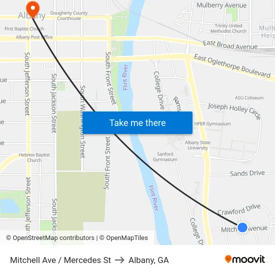 Mitchell Ave / Mercedes St to Albany, GA map