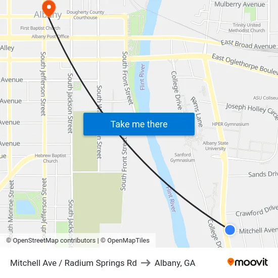 Mitchell Ave / Radium Springs Rd to Albany, GA map