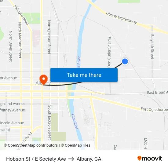 Hobson St / E Society Ave to Albany, GA map