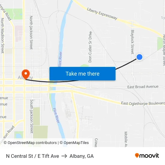 N Central St / E Tift Ave to Albany, GA map