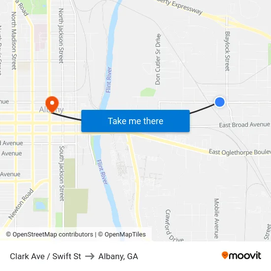 Clark Ave / Swift St to Albany, GA map