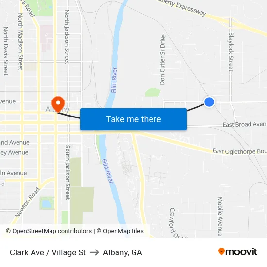 Clark Ave / Village St to Albany, GA map