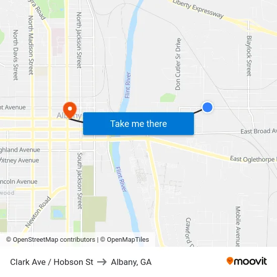Clark Ave / Hobson St to Albany, GA map