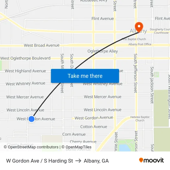 W Gordon Ave / S Harding St to Albany, GA map