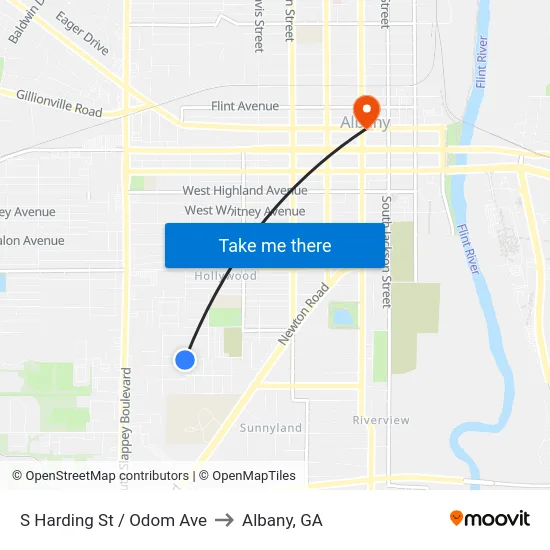 S Harding St / Odom Ave to Albany, GA map