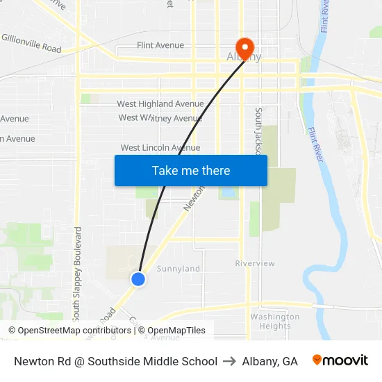 Newton Rd @ Southside Middle School to Albany, GA map