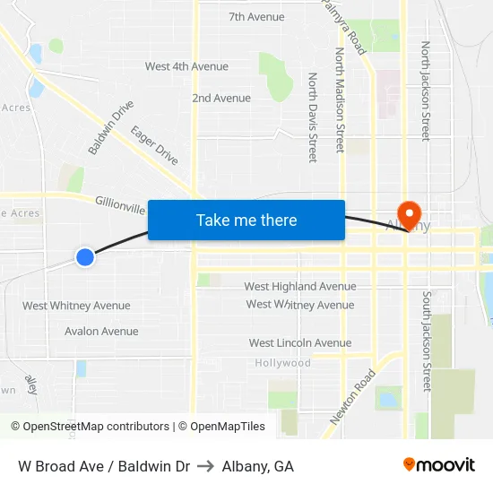 W Broad Ave / Baldwin Dr to Albany, GA map