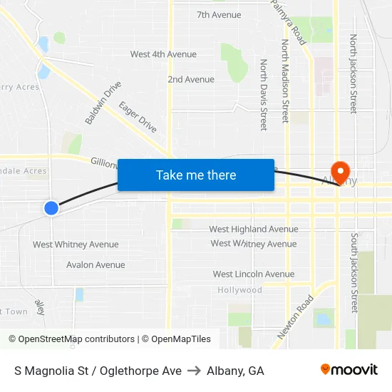 S Magnolia St / Oglethorpe Ave to Albany, GA map