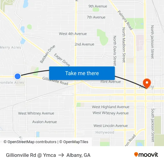 Gillionville Rd @ Ymca to Albany, GA map