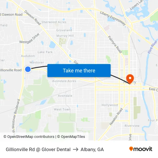 Gillionville Rd @ Glover Dental to Albany, GA map