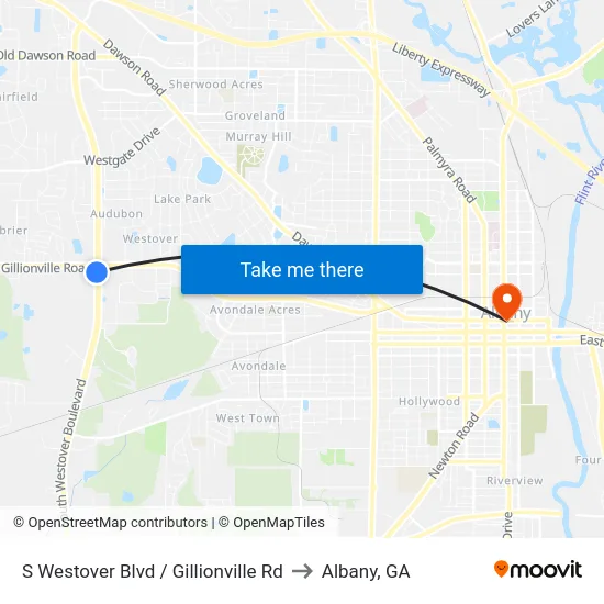 S Westover Blvd / Gillionville Rd to Albany, GA map