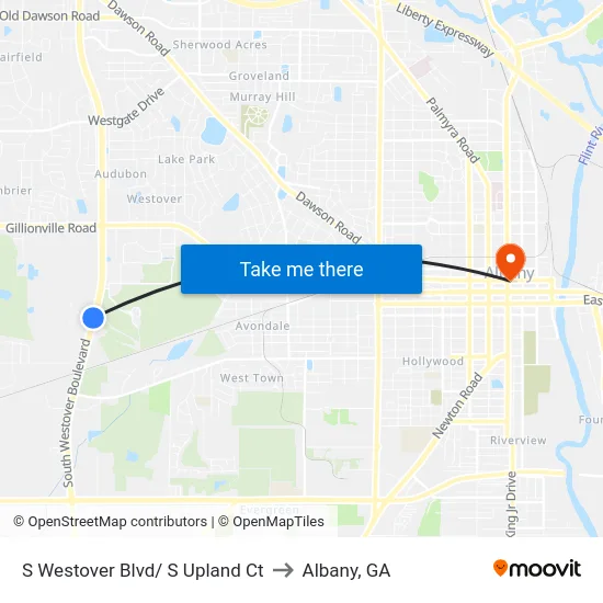 S Westover Blvd/ S Upland Ct to Albany, GA map