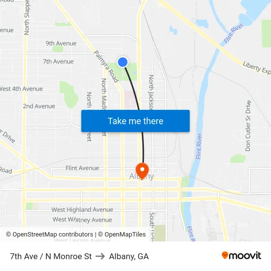 7th Ave / N Monroe St to Albany, GA map