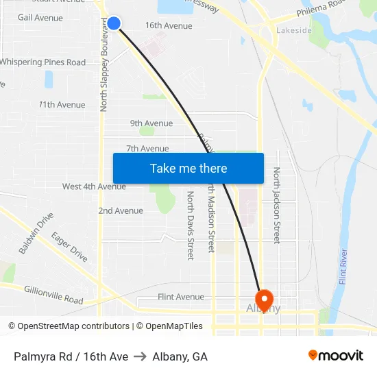 Palmyra Rd / 16th Ave to Albany, GA map