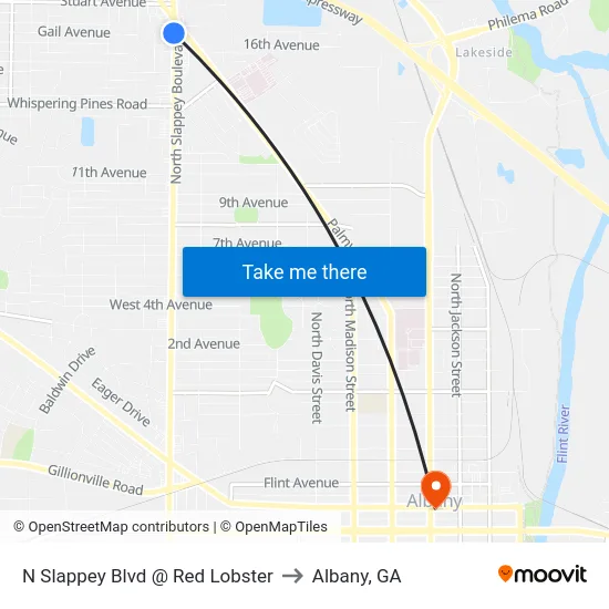 N Slappey Blvd @ Red Lobster to Albany, GA map