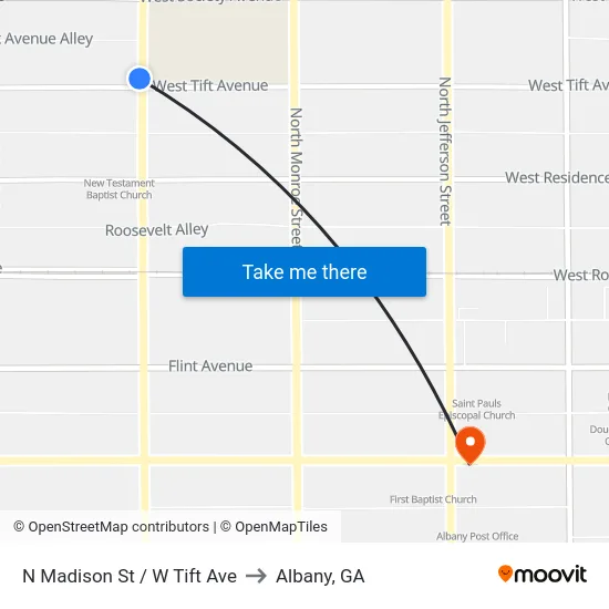 N Madison St / W Tift Ave to Albany, GA map