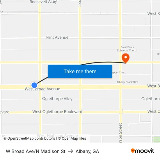 W Broad Ave/N Madison St to Albany, GA map
