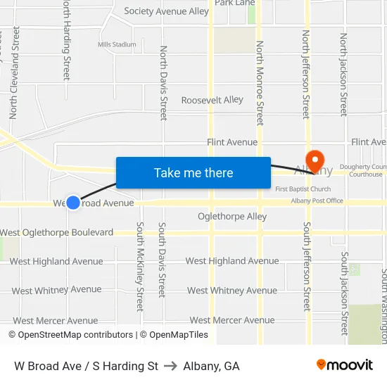 W Broad Ave / S Harding St to Albany, GA map