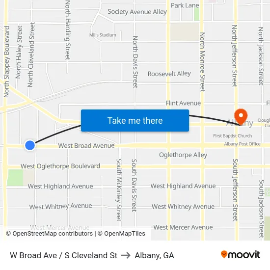 W Broad Ave / S Cleveland St to Albany, GA map