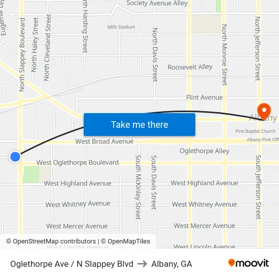 Oglethorpe Ave / N Slappey Blvd to Albany, GA map