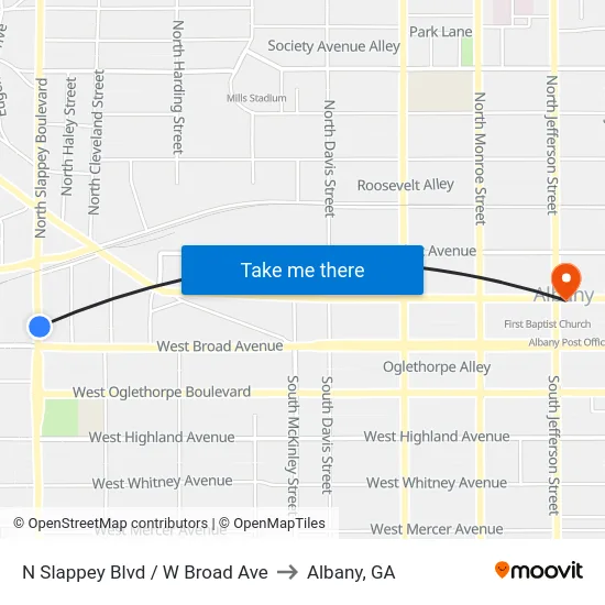 N Slappey Blvd / W Broad Ave to Albany, GA map