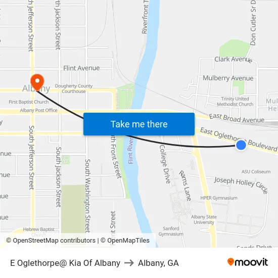 E Oglethorpe@ Kia Of Albany to Albany, GA map