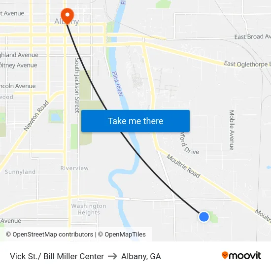 Vick St./ Bill Miller Center to Albany, GA map