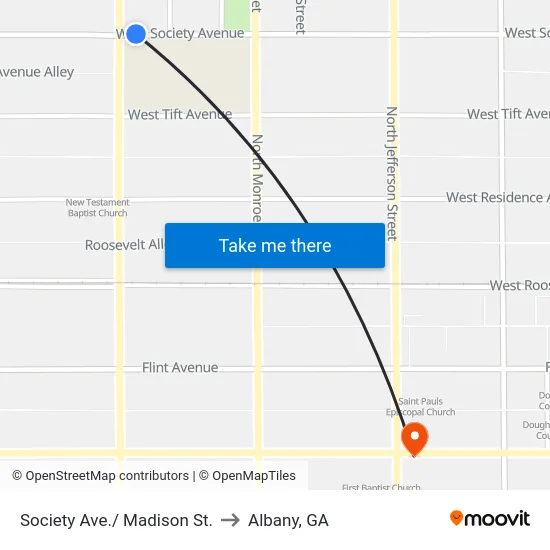 Society Ave./ Madison St. to Albany, GA map