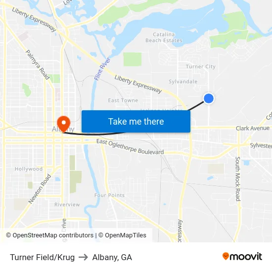 Turner Field/Krug to Albany, GA map