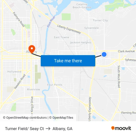 Turner Field/ Seay Ct to Albany, GA map