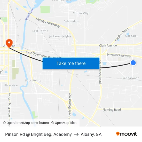 Pinson Rd @ Bright Beg. Academy to Albany, GA map