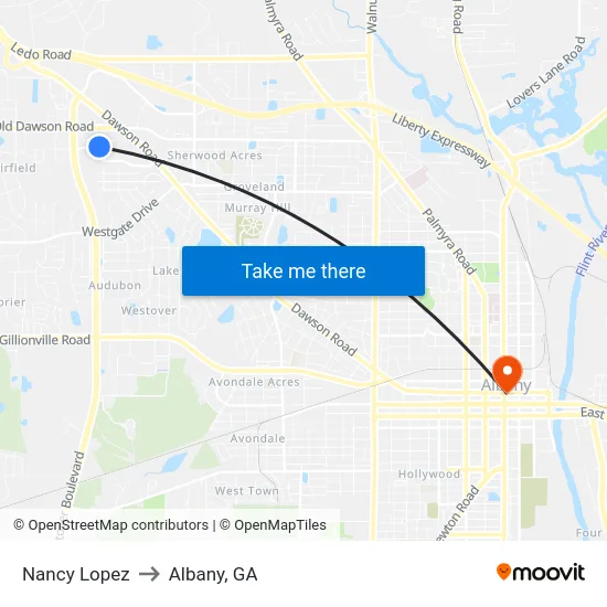 Nancy Lopez to Albany, GA map