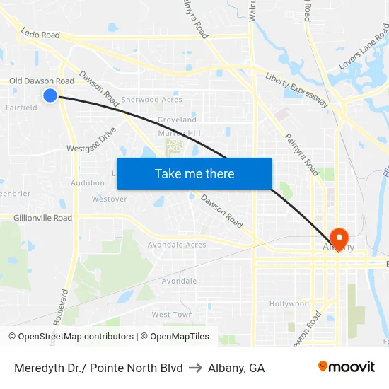 Meredyth Dr./ Pointe North Blvd to Albany, GA map