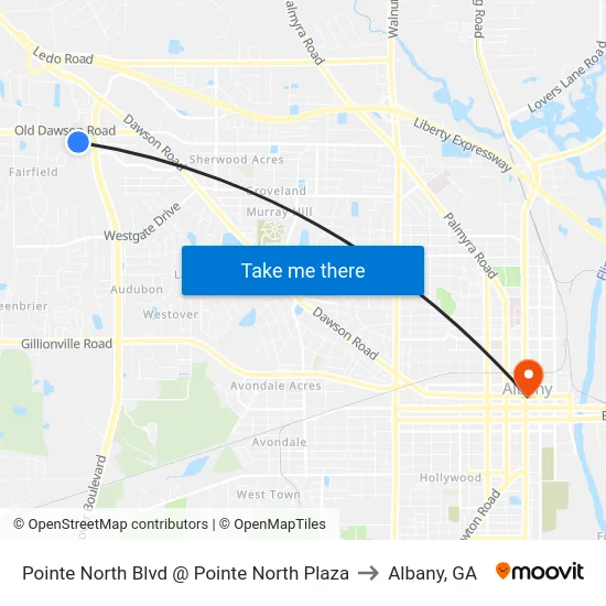 Pointe North Blvd @ Pointe North Plaza to Albany, GA map