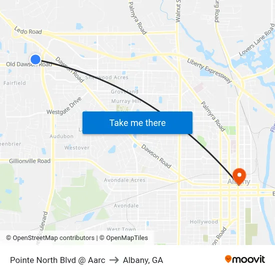 Pointe North Blvd @ Aarc to Albany, GA map