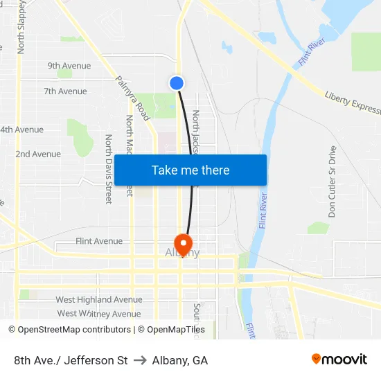 8th Ave./ Jefferson St to Albany, GA map