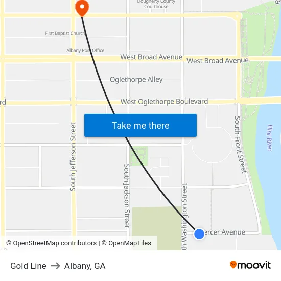 Gold Line to Albany, GA map