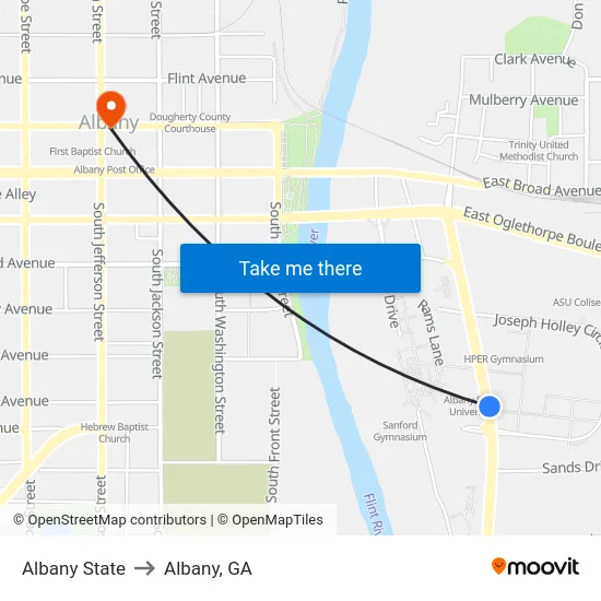 Albany State to Albany, GA map